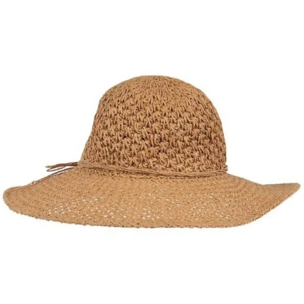 Hand Woven Straw Hat in Natural Tan with Matching Straw Bow - Picture 2 of 2